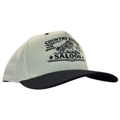 legacy heritage hta snapback hat with graphic of bucking horse and words country enough saloon, good whiskey, and honkey tonk music #black