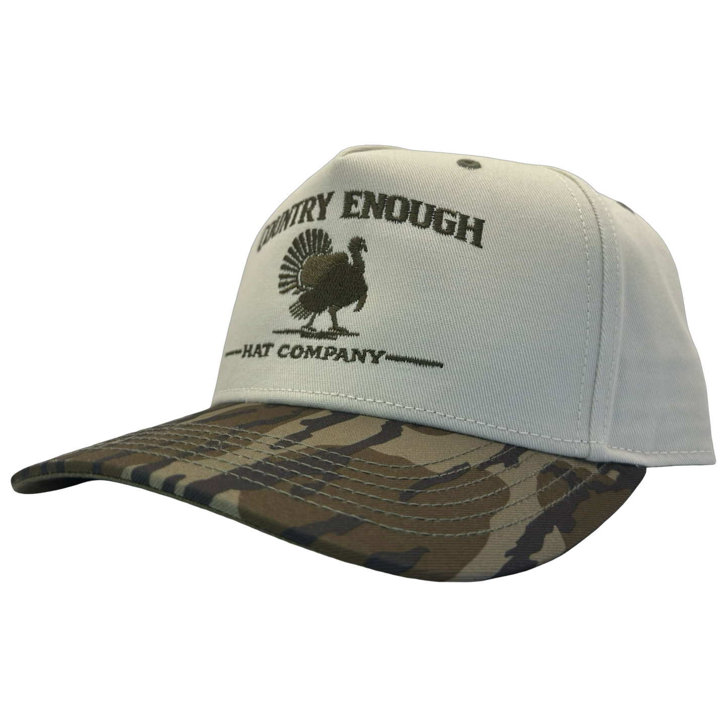 legacy heritage snapback hat with the words country enough hat company and a graphic of a turkey #bottomland