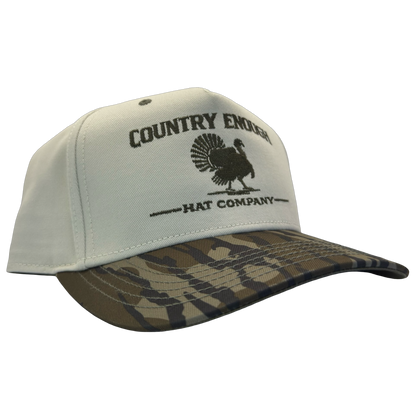legacy heritage snapback hat with the words country enough hat company and a graphic of a turkey #bottomland