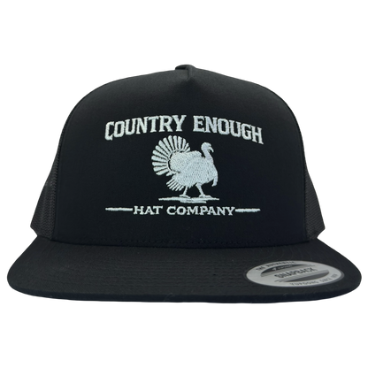 Yupoong 6006 snapback with graphic of turkey and words country enough hat company #black