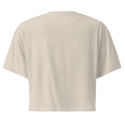 Bone crop top with cowgirl, longhorn skull, desert landscape and words Let's Get Western #bone