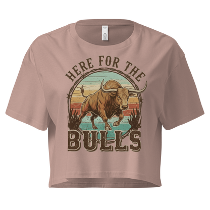 Hazy Pink crop top with graphic of retro coloring, a bull, and the words here for the bulls. #hazypink