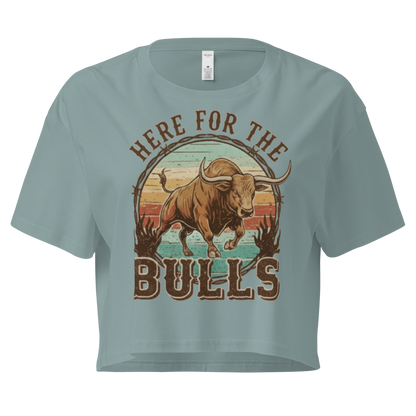Mineral crop top with graphic of retro coloring, a bull, and the words here for the bulls. #mineral