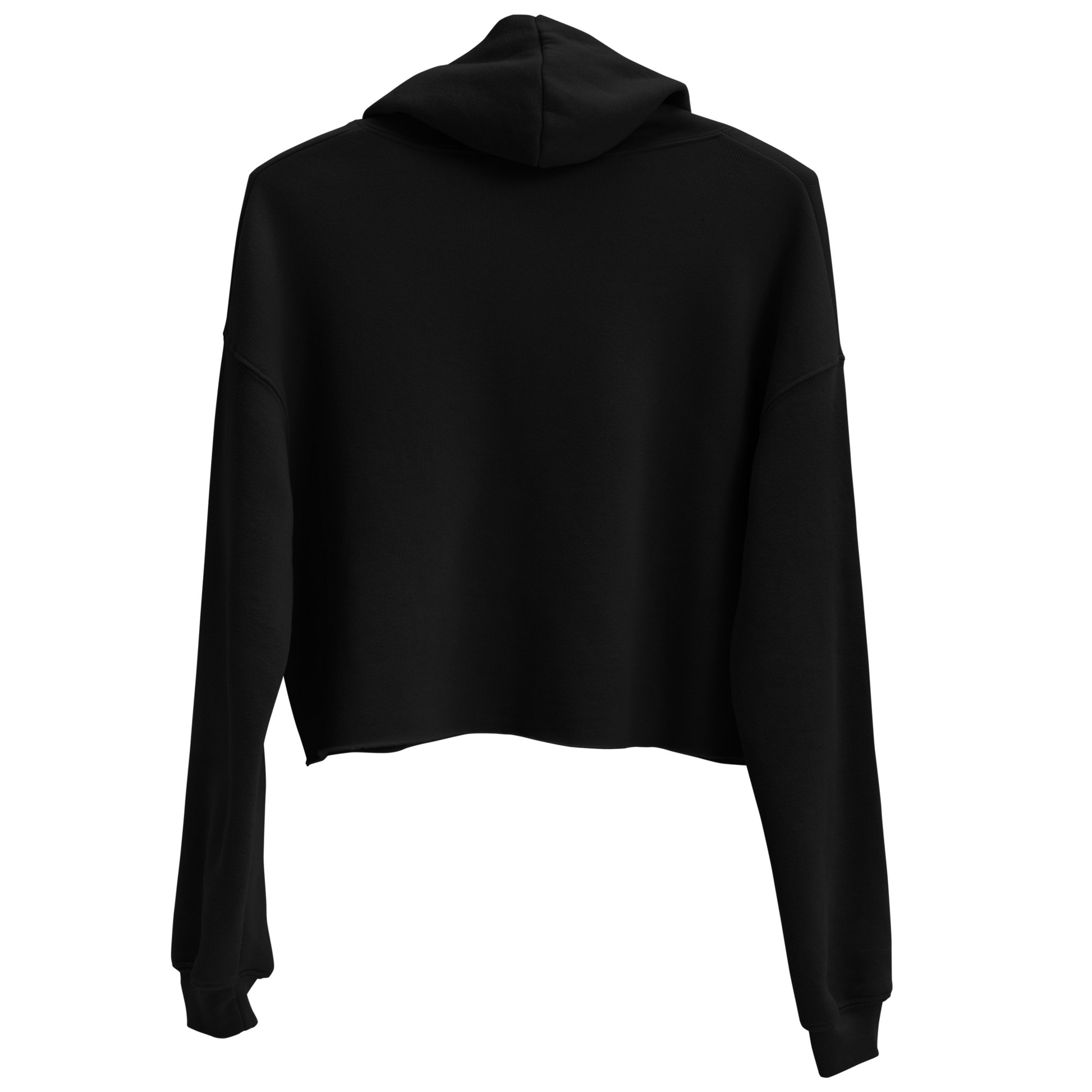 Black crop hoodie with graphic of a cowgirl, desert landscape, sun, cacti, and rose #black