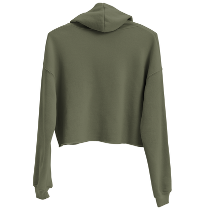 Military Green crop hoodie with graphic of longhorn style disco ball, bar scene, and words meet me at a dance hall #militarygreen