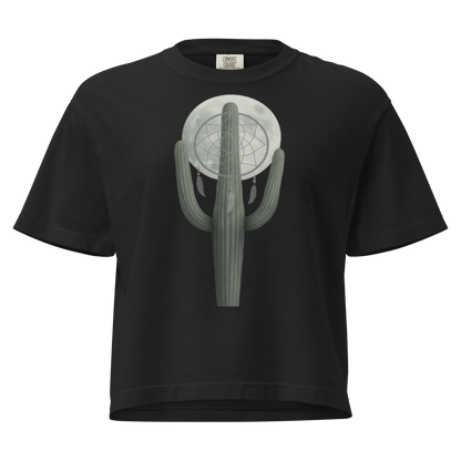 Black t-shirt with graphic of cactus, moon, and dreamcatcher #black