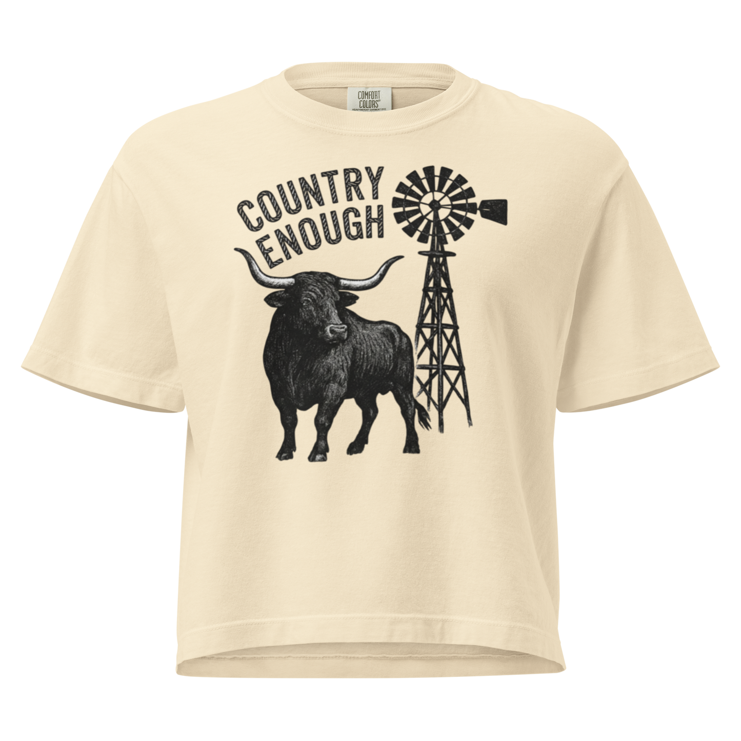 Ivory boxy t-shirt white longhorn, windmill and country enough in rope text graphic #ivory