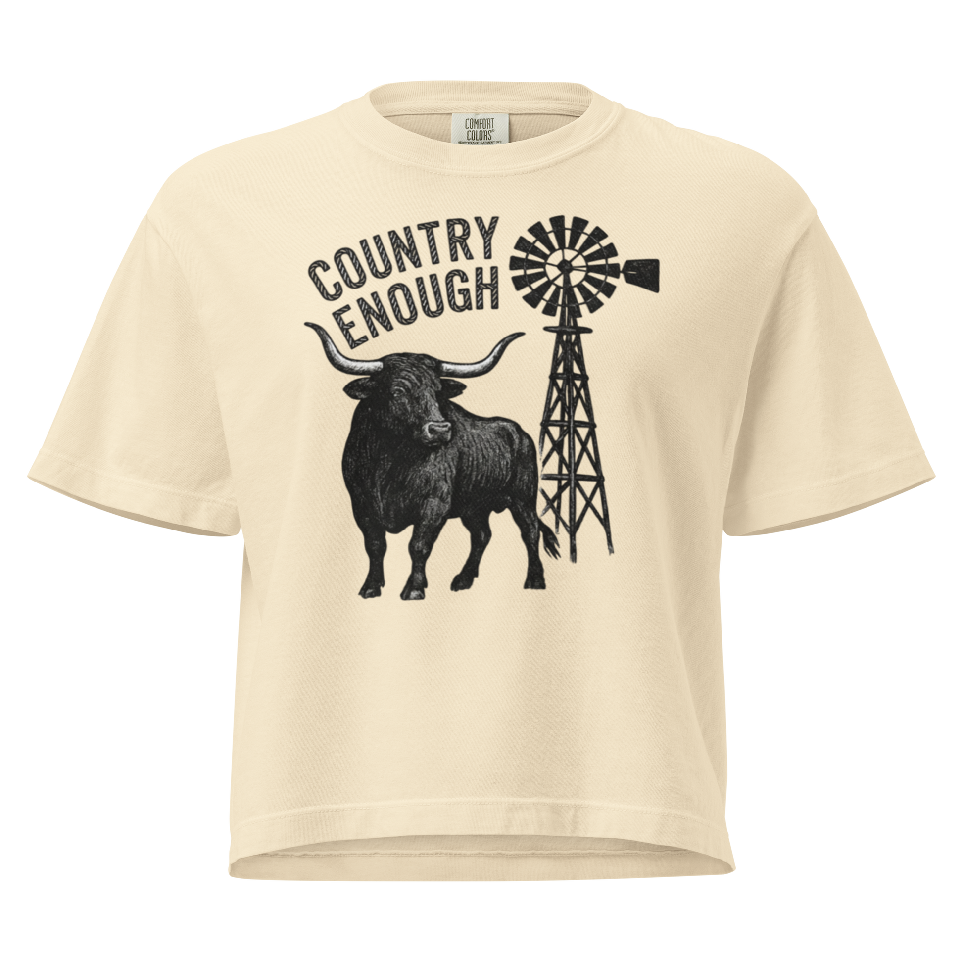 Ivory boxy t-shirt white longhorn, windmill and country enough in rope text graphic #ivory