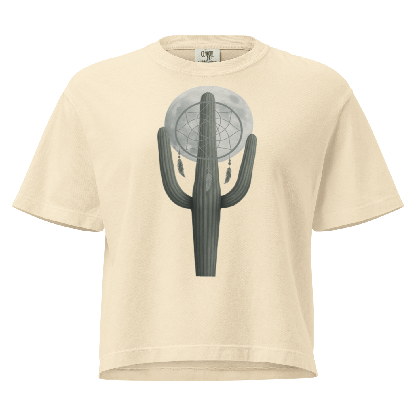 Ivory t-shirt with graphic of cactus, moon, and dreamcatcher #ivory