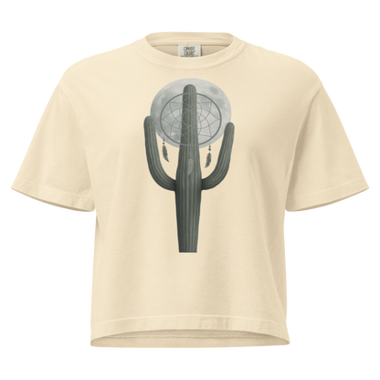 Ivory t-shirt with graphic of cactus, moon, and dreamcatcher #ivory