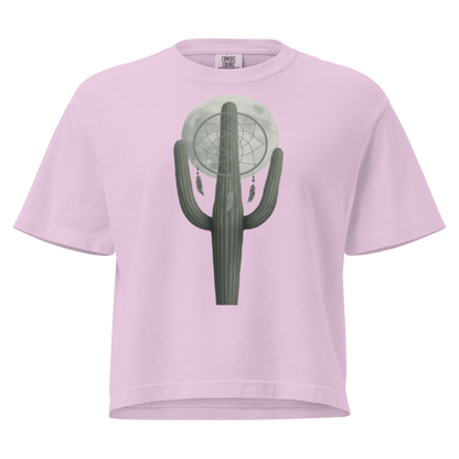 Orchid t-shirt with graphic of cactus, moon, and dreamcatcher #orchid