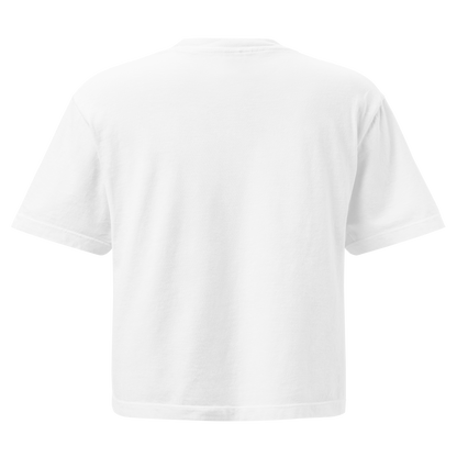 White crop top with horseshoe, feathers, flower, and country enough text graphic #white