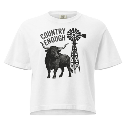 White boxy t-shirt white longhorn, windmill and country enough in rope text graphic #white