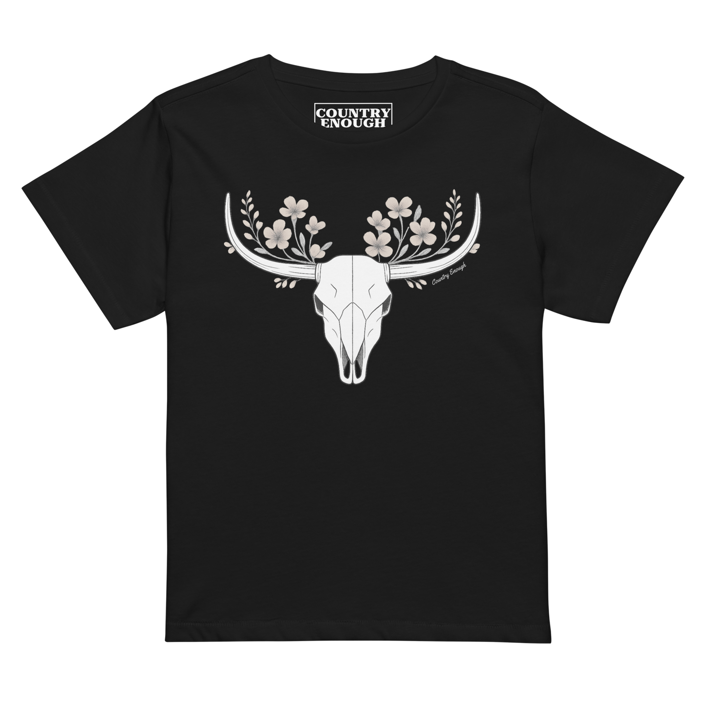 Black t-shirt with bull skull and flower graphic #black