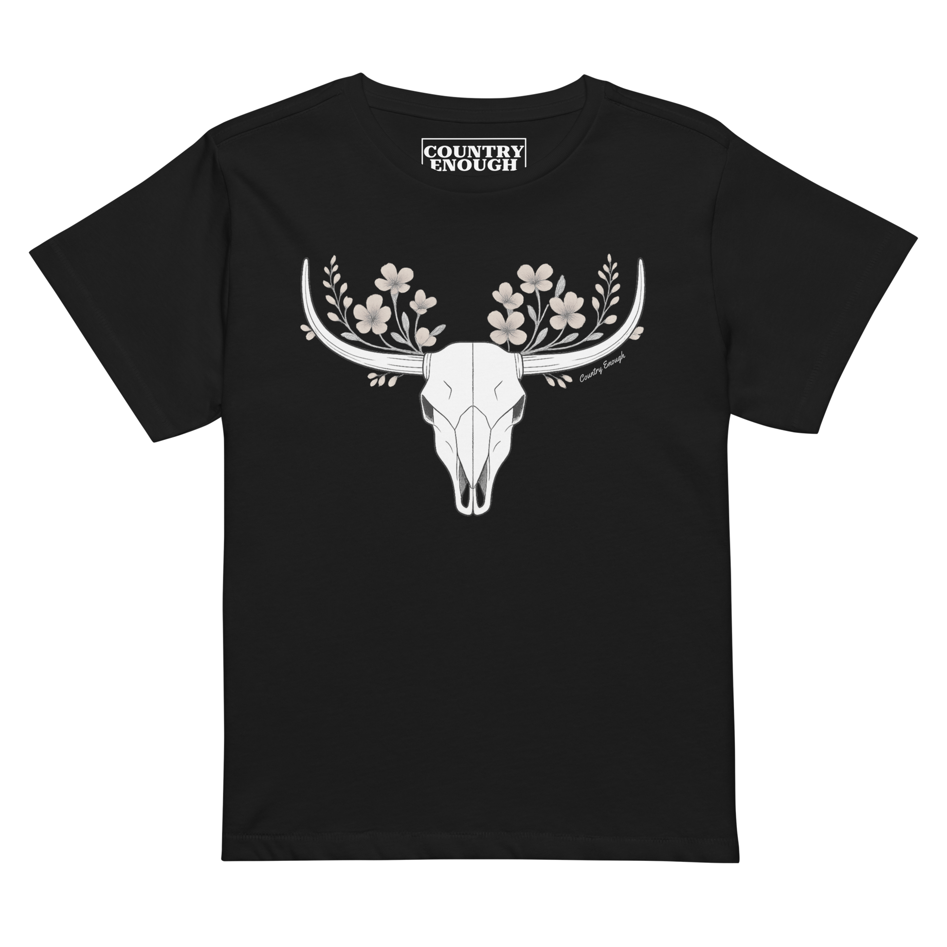 Black t-shirt with bull skull and flower graphic #black