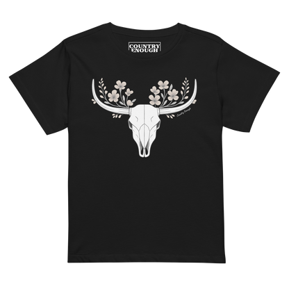 Black t-shirt with bull skull and flower graphic #black