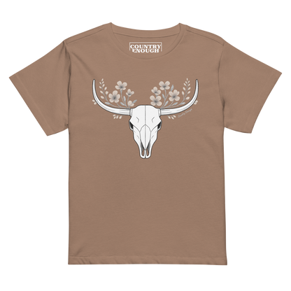 Latte t-shirt with bull skull and flower graphic #latte