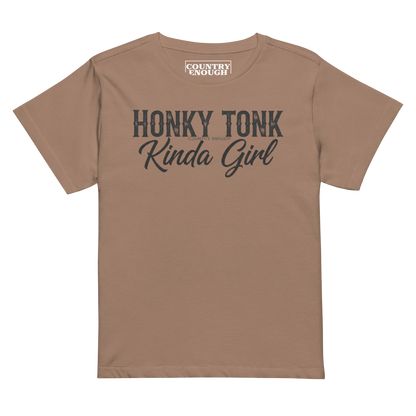 Latte t-shirt with graphic of the words honky tonk kinda girl #latte