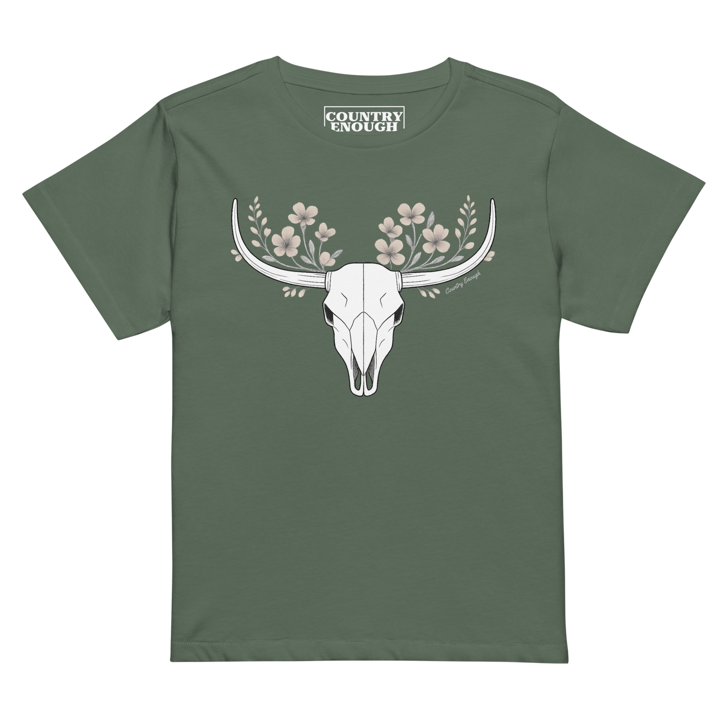 Pine t-shirt with bull skull and flower graphic #pine