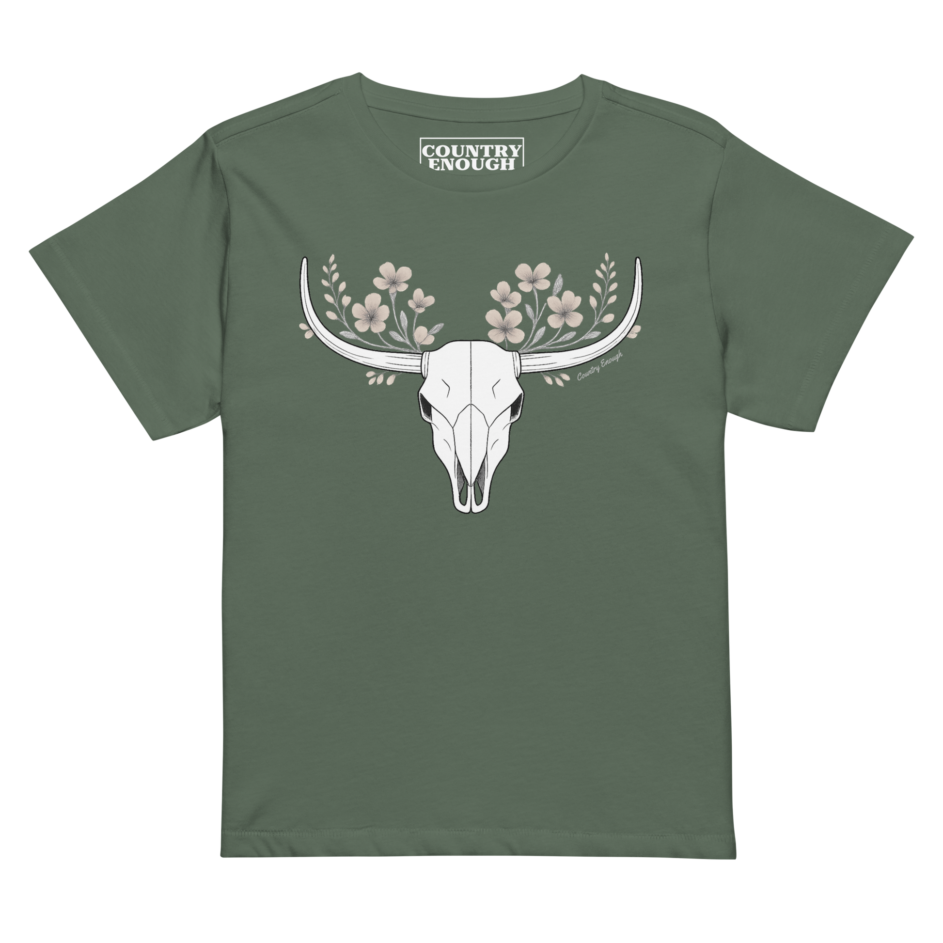Pine t-shirt with bull skull and flower graphic #pine