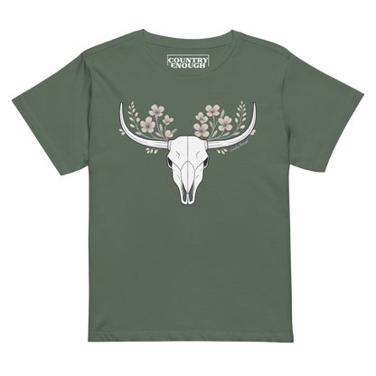 Pine t-shirt with bull skull and flower graphic #pine