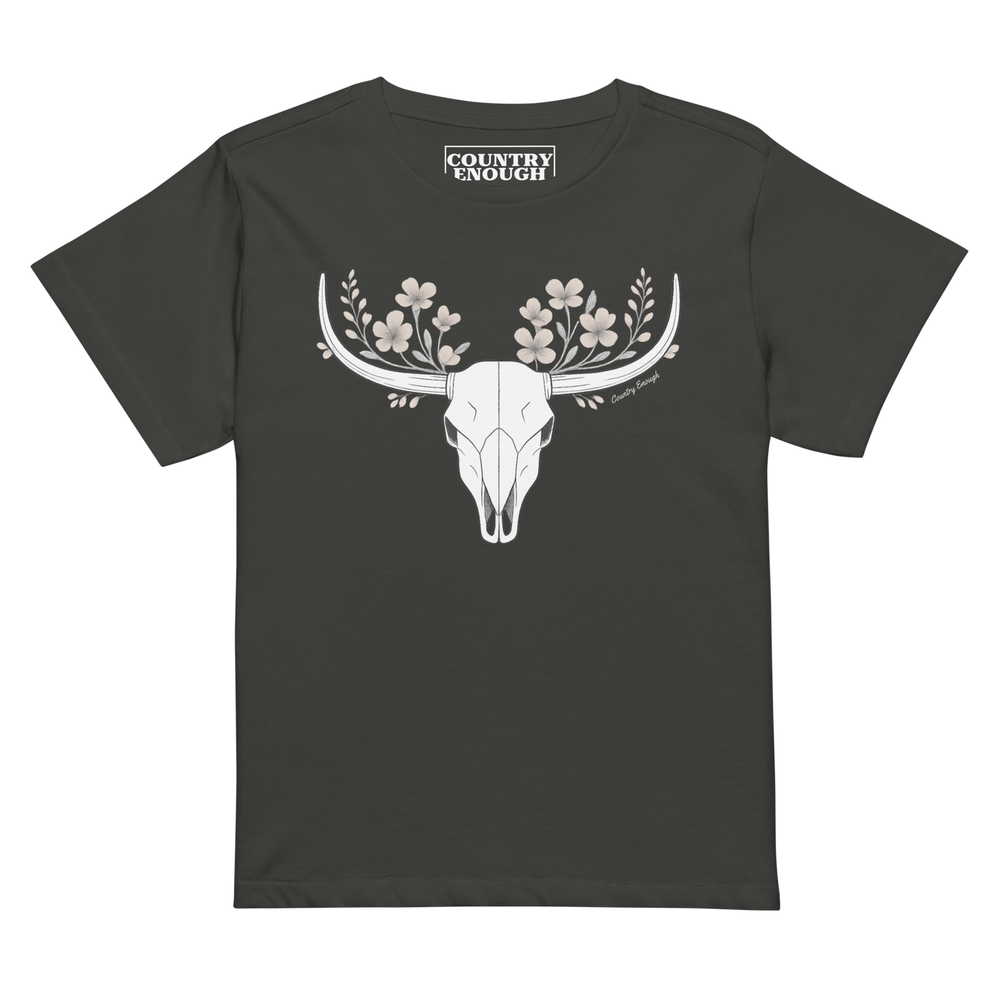 Vintage black t-shirt with bull skull and flower graphic #vintageblack