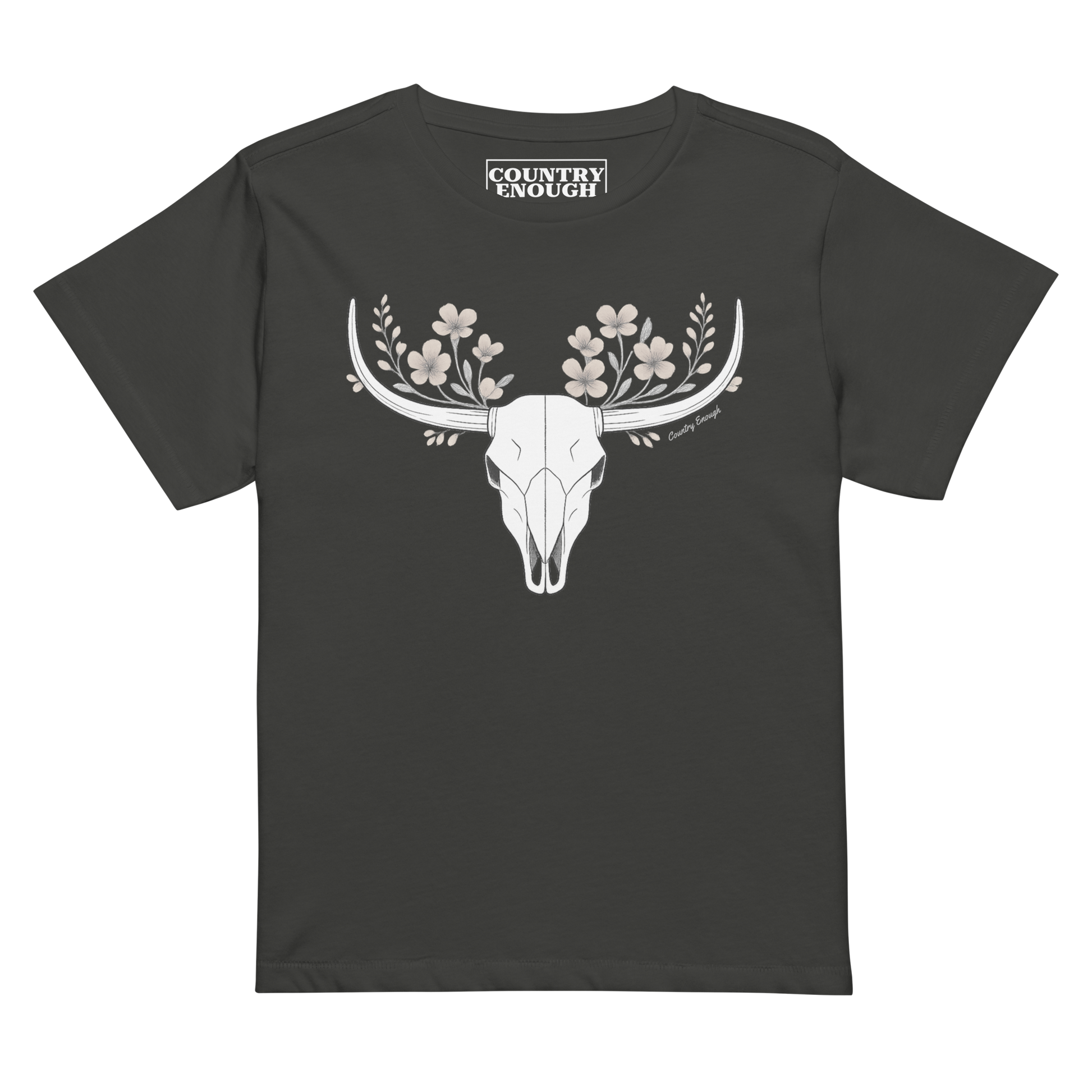 Vintage black t-shirt with bull skull and flower graphic #vintageblack