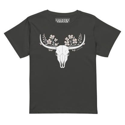 Vintage black t-shirt with bull skull and flower graphic #vintageblack