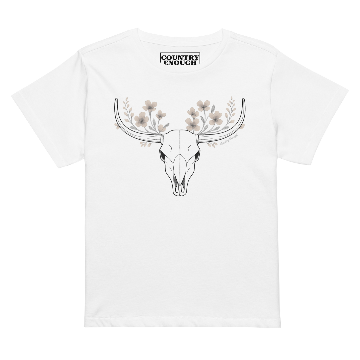 White t-shirt with bull skull and flower graphic #white