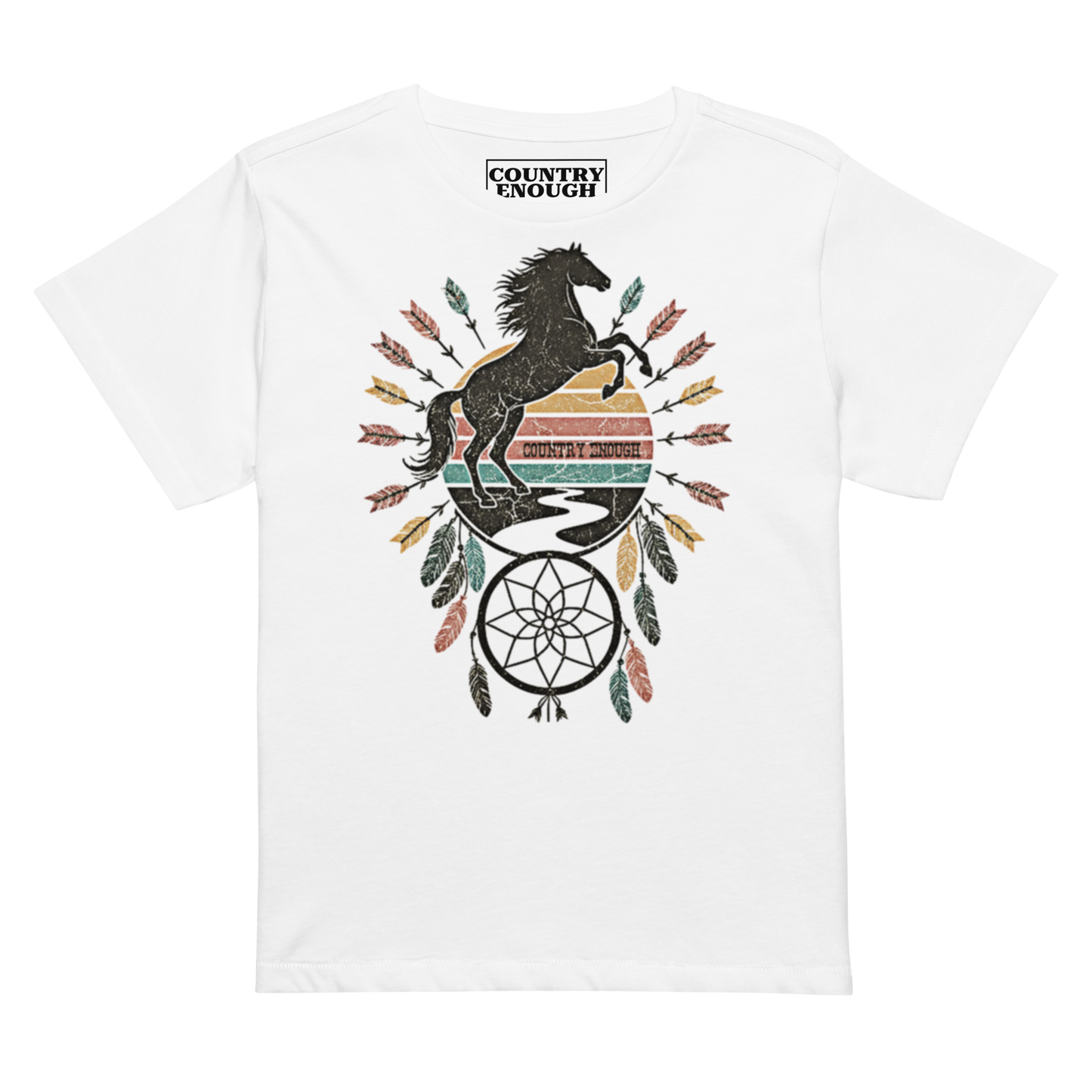 White t-shirt with horse and dreamcatcher #white