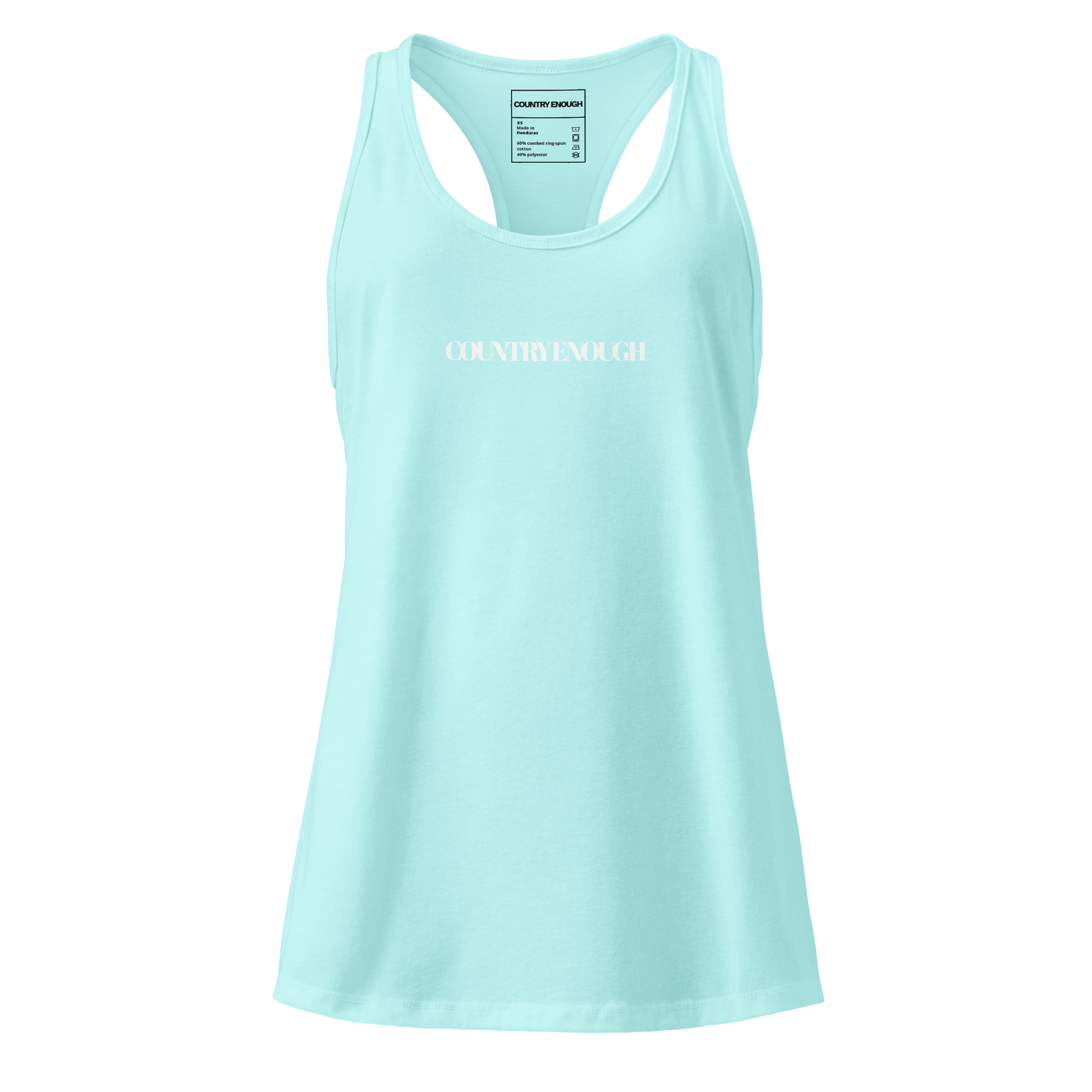 Cancun tank top with words country enough on the front and words country enough down the spine on the back #cancun