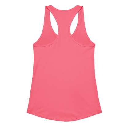 Hot Pink tank top with graphic of bull skull emblem and the word cowboys atop a desert scene with a rope border #hotpink