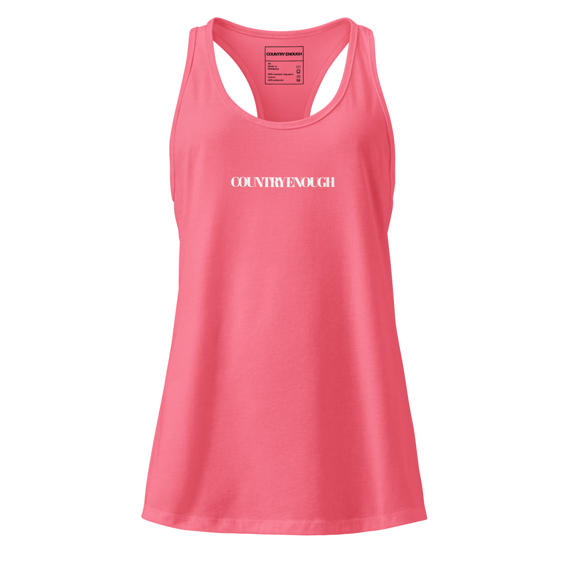 Hot Pink tank top with words country enough on the front and words country enough down the spine on the back #hotpink