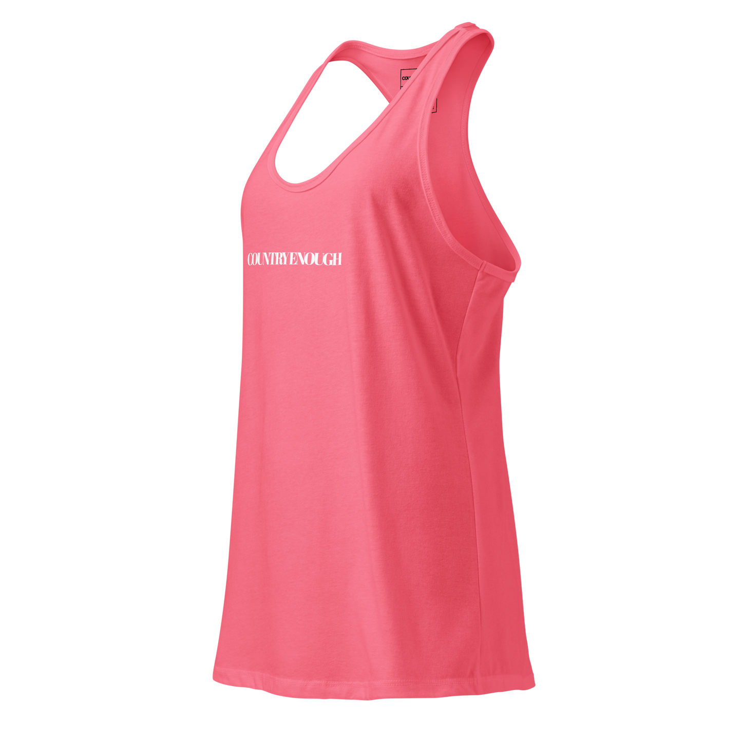 Hot Pink tank top with words country enough on the front and words country enough down the spine on the back #hotpink