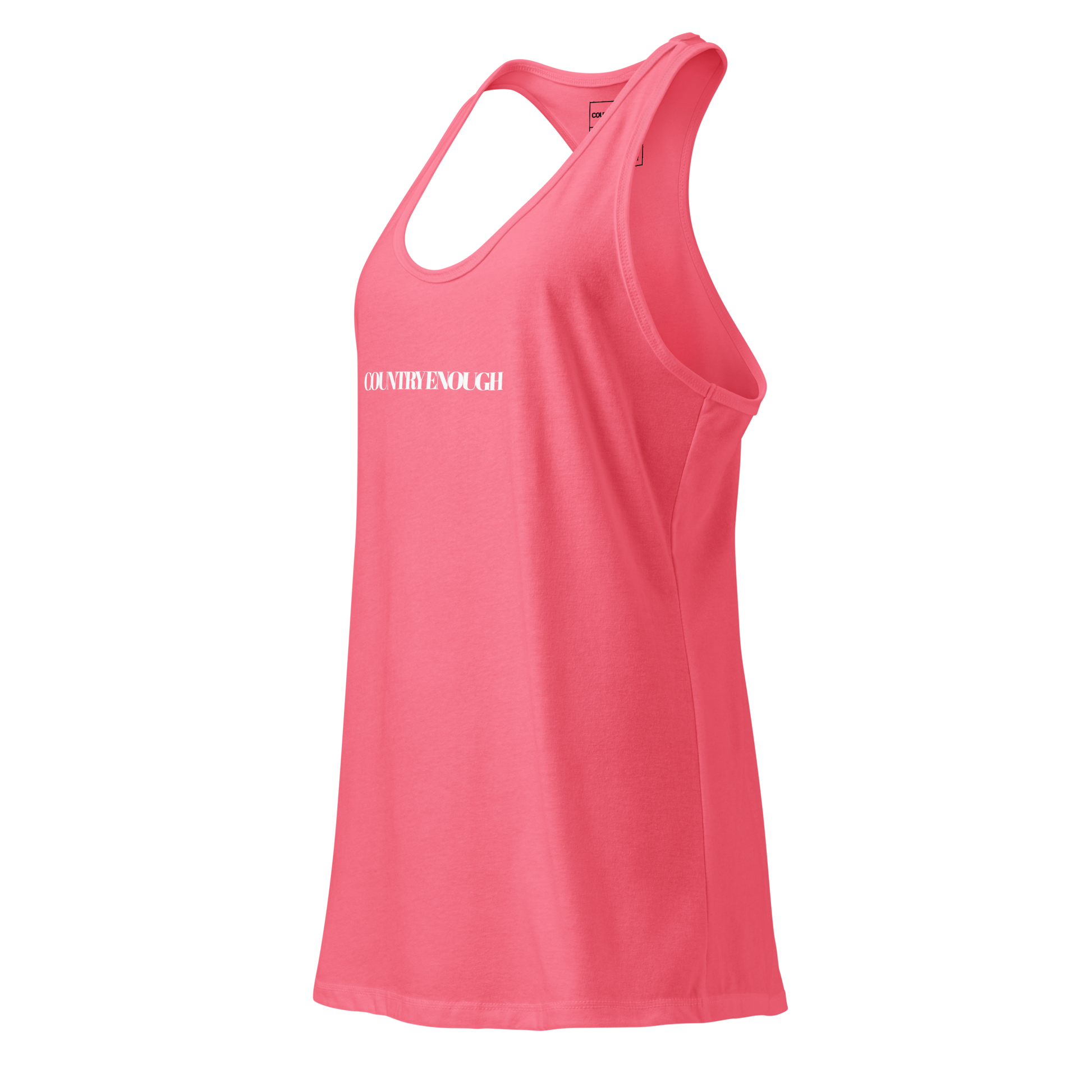 Hot Pink tank top with words country enough on the front and words country enough down the spine on the back #hotpink