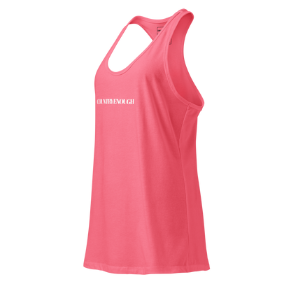 Hot Pink tank top with words country enough on the front and words country enough down the spine on the back #hotpink
