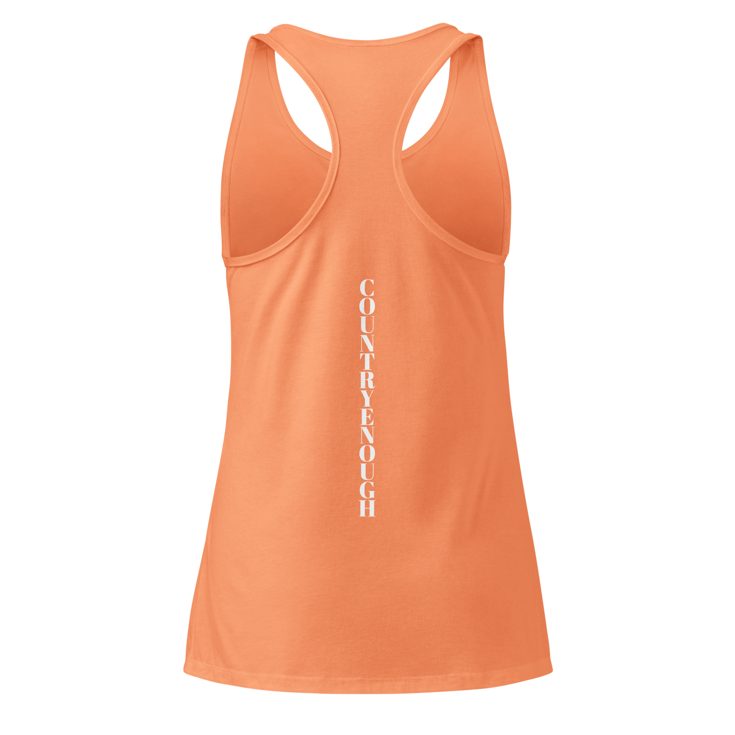 Light Orange tank top with words country enough on the front and words country enough down the spine on the back #lightorange