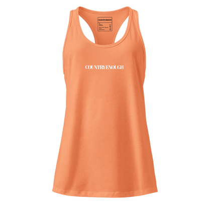 Light Orange tank top with words country enough on the front and words country enough down the spine on the back #lightorange