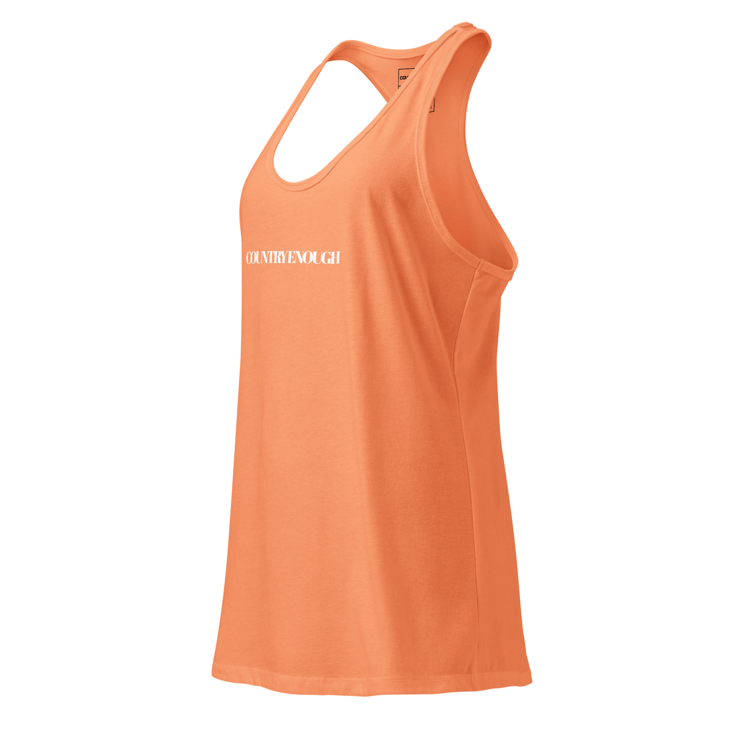 Light Orange tank top with words country enough on the front and words country enough down the spine on the back #lightorange