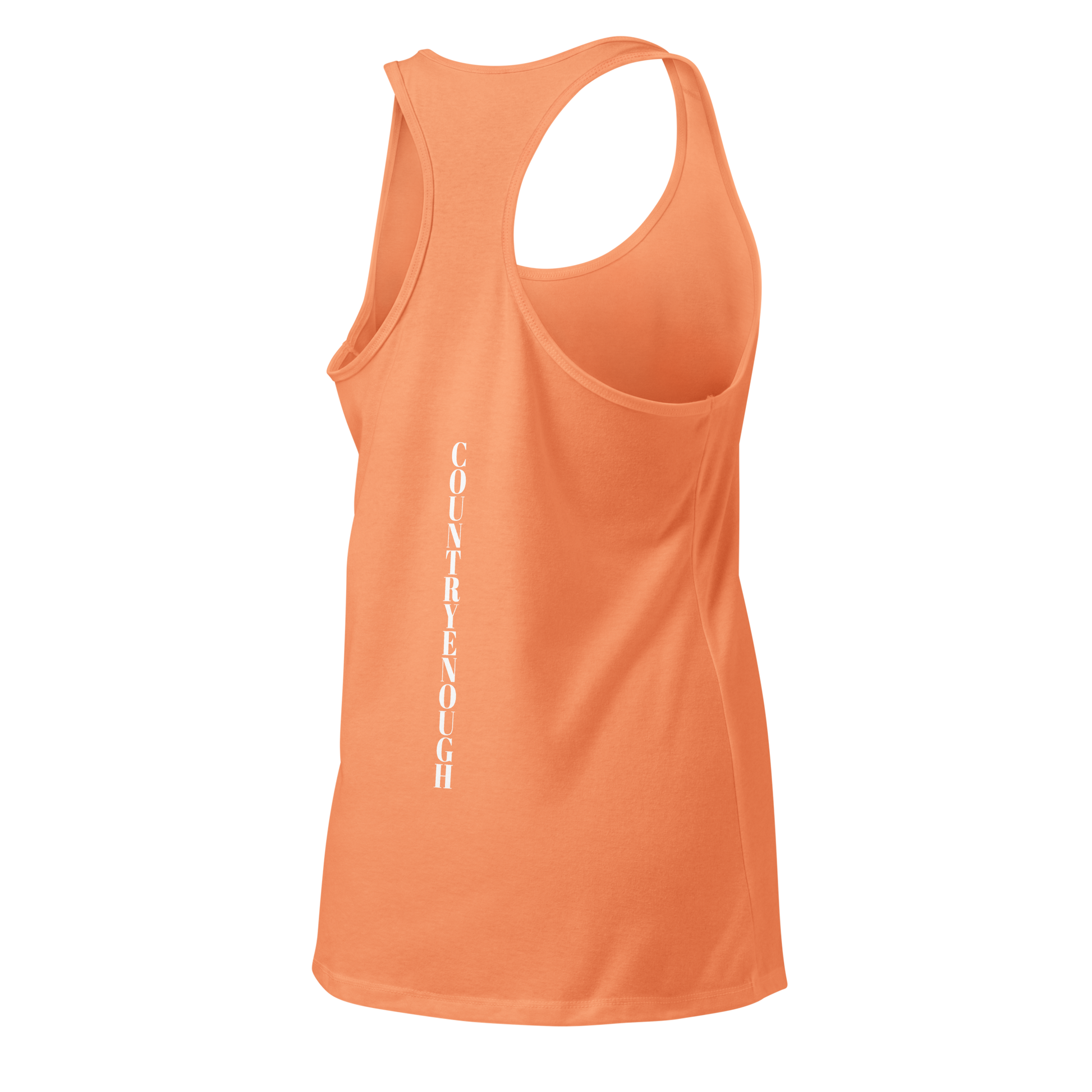 Light Orange tank top with words country enough on the front and words country enough down the spine on the back #lightorange
