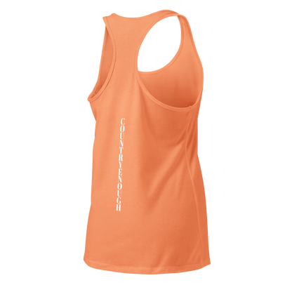 Light Orange tank top with words country enough on the front and words country enough down the spine on the back #lightorange