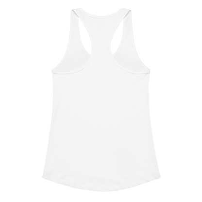 White tank top with graphic of bull skull emblem and the word cowboys atop a desert scene with a rope border #white