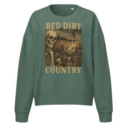 Sage sweatshirt with graphic of skeletons watching a concert with words red dirt country #sage