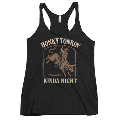 Vintage Black Tank Top with graphic of bull rider and the words honky tonkin' kinda night #vintageblack
