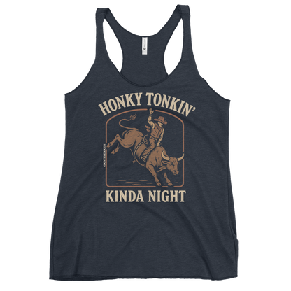 Midnight Navy Tank Top with graphic of bull rider and the words honky tonkin' kinda night #midnightnavy