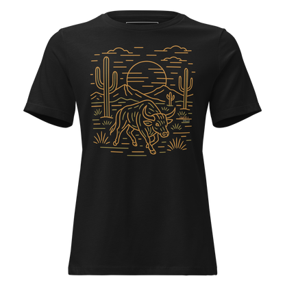 Black t-shirt with graphic or bull, cacti, sun, and desert landscape #black