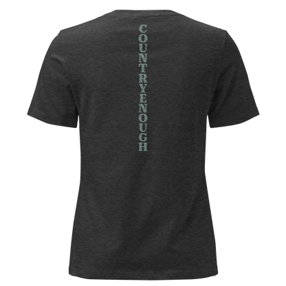 Dark Grey Heather t-shirt with dark green bull skull and mirrored cacti on a desert landscape #darkgreyheather