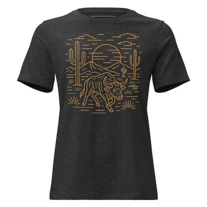 Dark Grey Heather t-shirt with graphic or bull, cacti, sun, and desert landscape #darkgreyheather