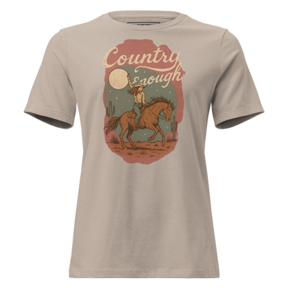 Heather Stone t-shirt with cowgirl and horse graphic featuring a western landscape under moon and stars #heatherstone