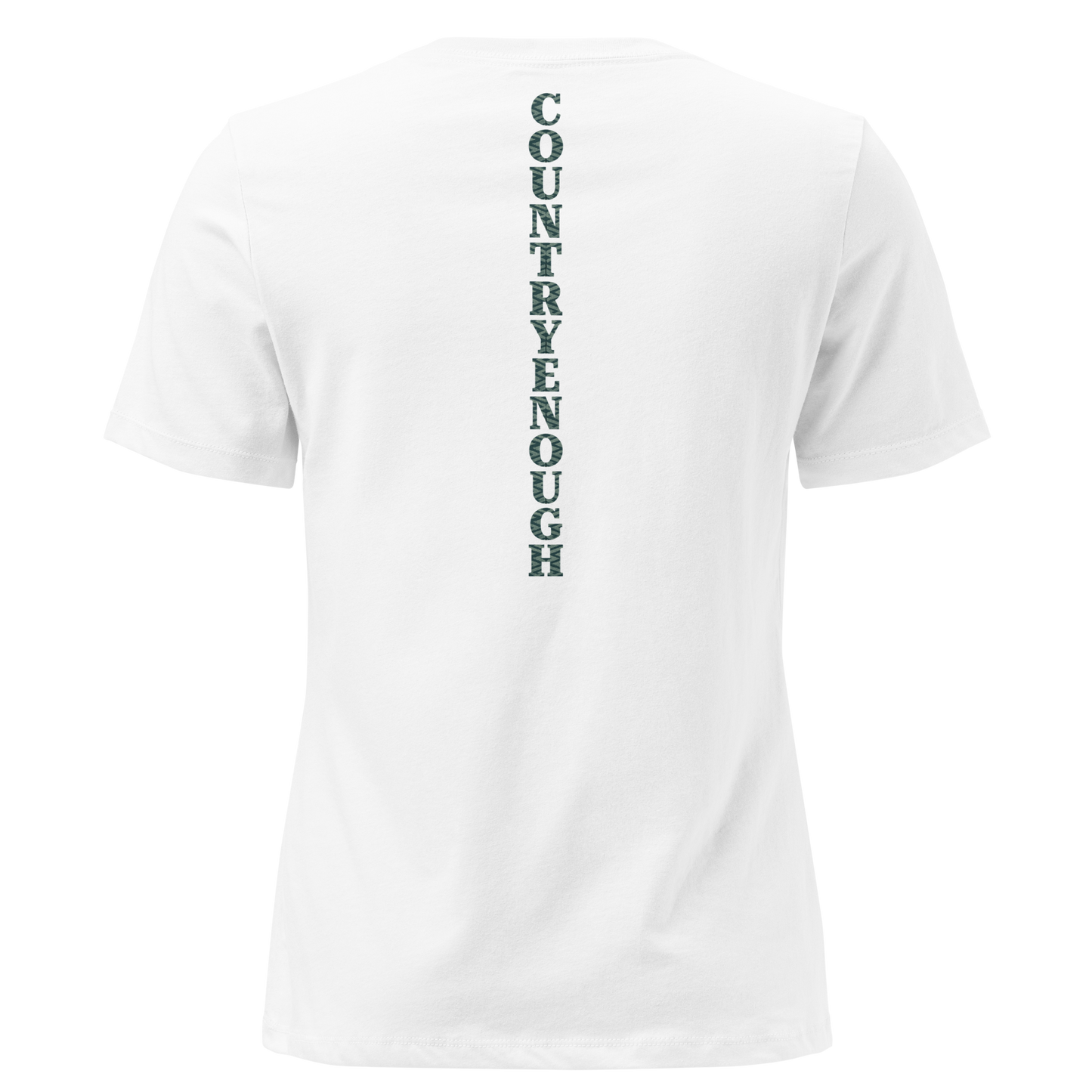 White t-shirt with dark green bull skull and mirrored cacti on a desert landscape #white